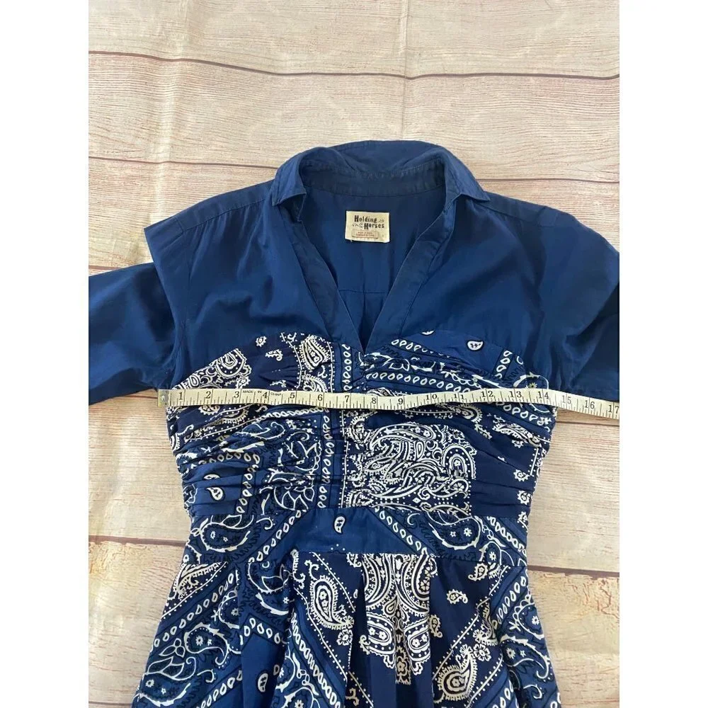 Anthropologie Holding Horses Women's Blue Flared Bandana Dress - 0 - Picture 10 of 15